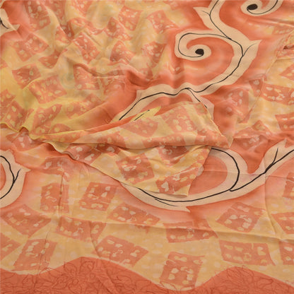 Sanskriti Vintage Peach Sarees Pure Georgette Silk Printed Sari 5yd Craft Fabric