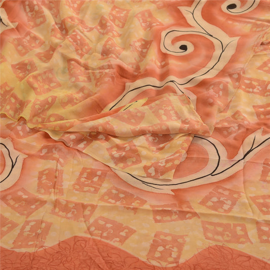 Sanskriti Vintage Peach Sarees Pure Georgette Silk Printed Sari 5yd Craft Fabric