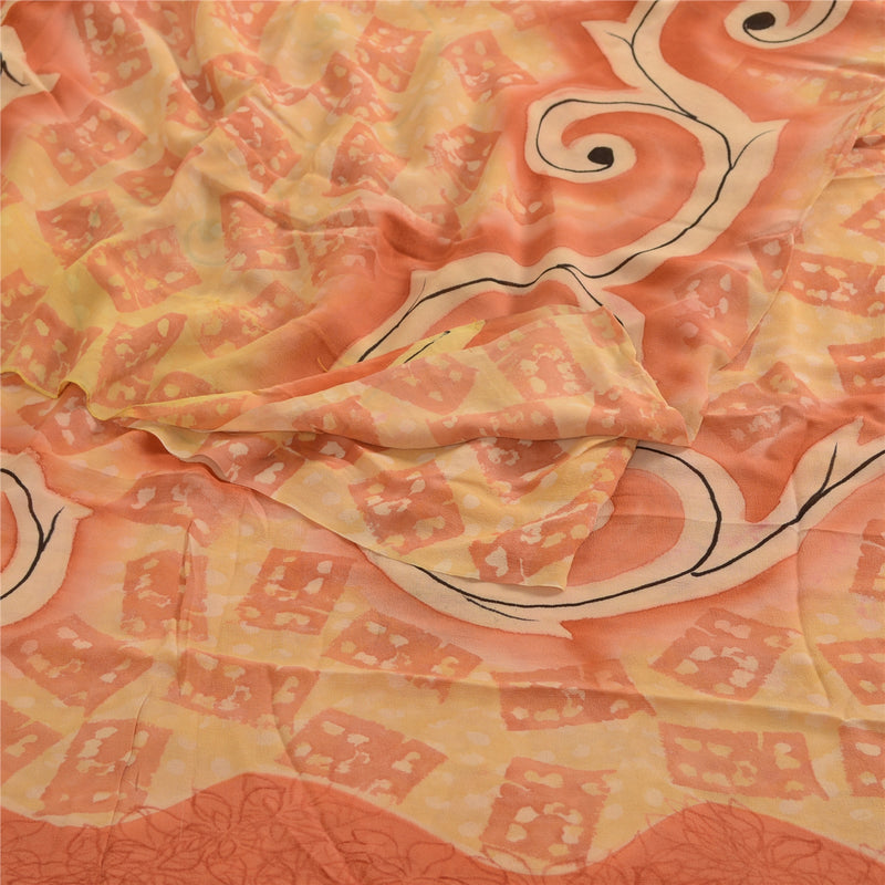 Sanskriti Vintage Peach Sarees Pure Georgette Silk Printed Sari 5yd Craft Fabric