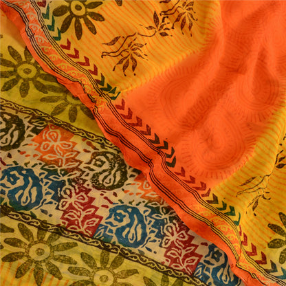 Sanskriti vintage Yellow Sarees Pure Georgette Silk Printed Sari Craft Fabric