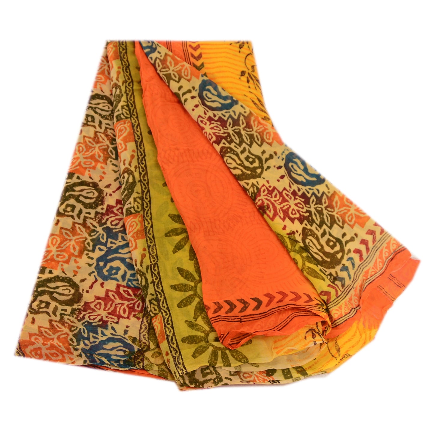 Sanskriti vintage Yellow Sarees Pure Georgette Silk Printed Sari Craft Fabric