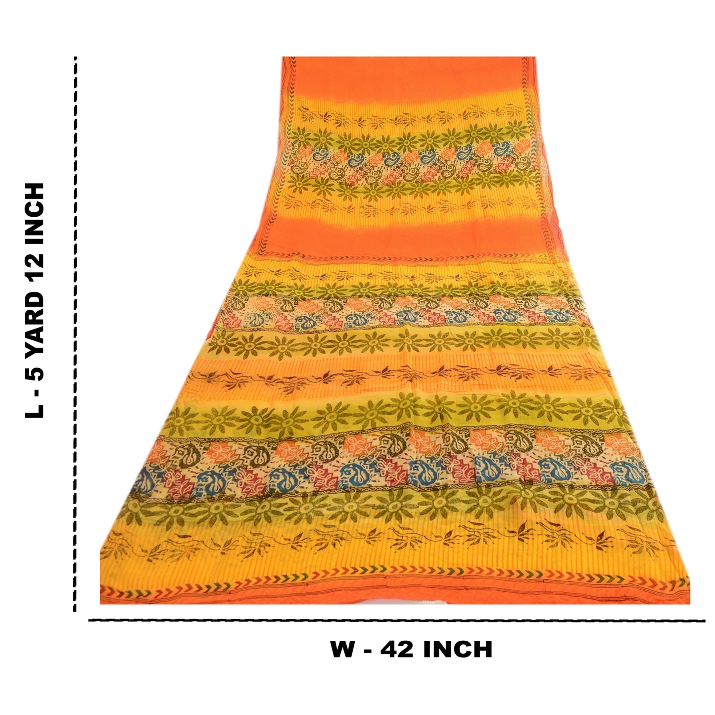 Sanskriti vintage Yellow Sarees Pure Georgette Silk Printed Sari Craft Fabric
