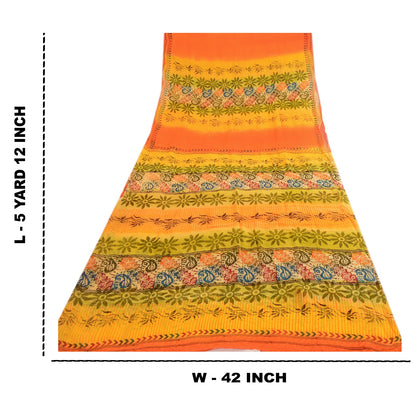 Sanskriti vintage Yellow Sarees Pure Georgette Silk Printed Sari Craft Fabric