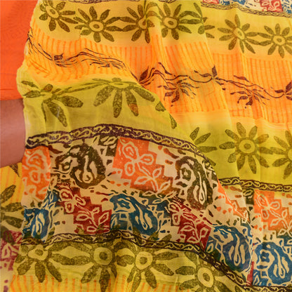 Sanskriti vintage Yellow Sarees Pure Georgette Silk Printed Sari Craft Fabric