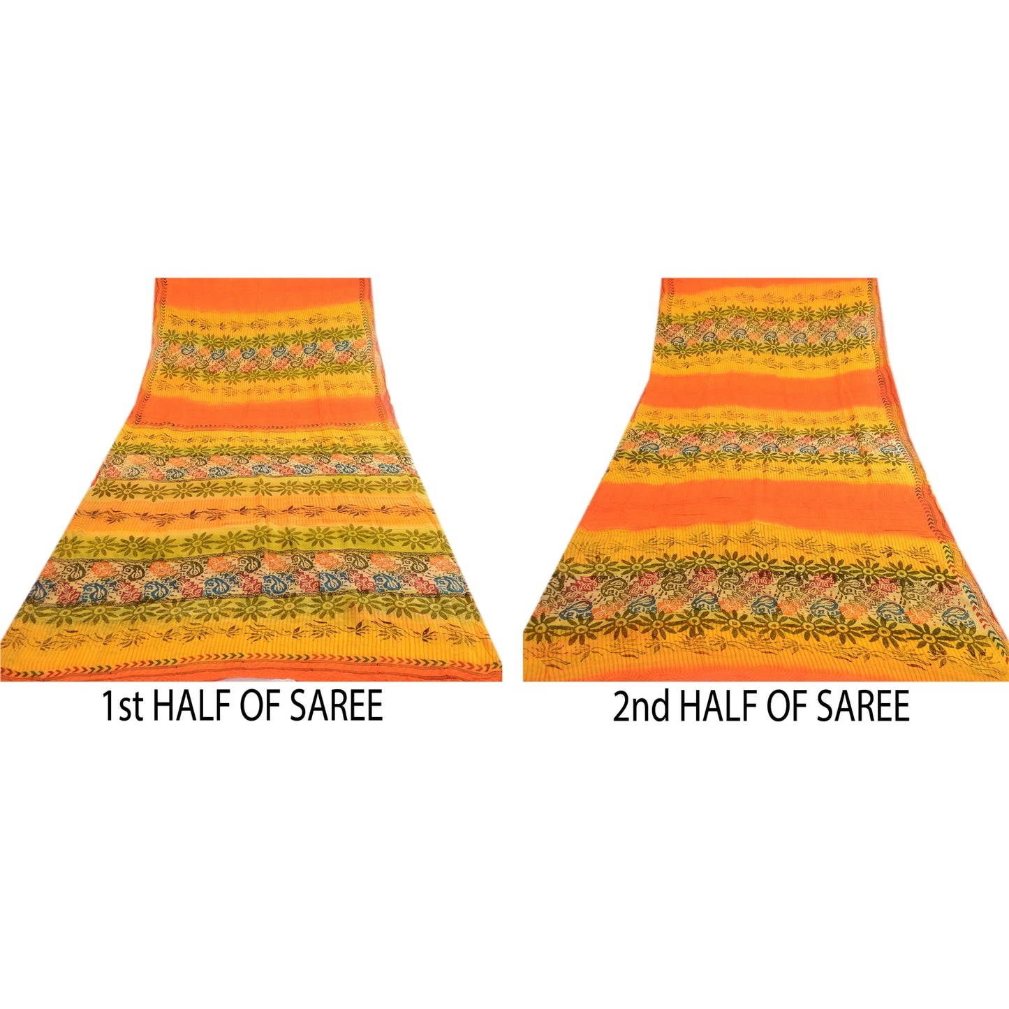 Sanskriti vintage Yellow Sarees Pure Georgette Silk Printed Sari Craft Fabric