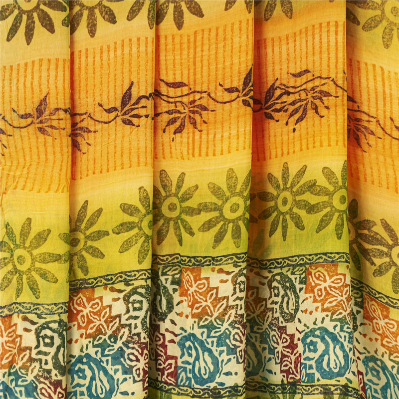 Sanskriti vintage Yellow Sarees Pure Georgette Silk Printed Sari Craft Fabric