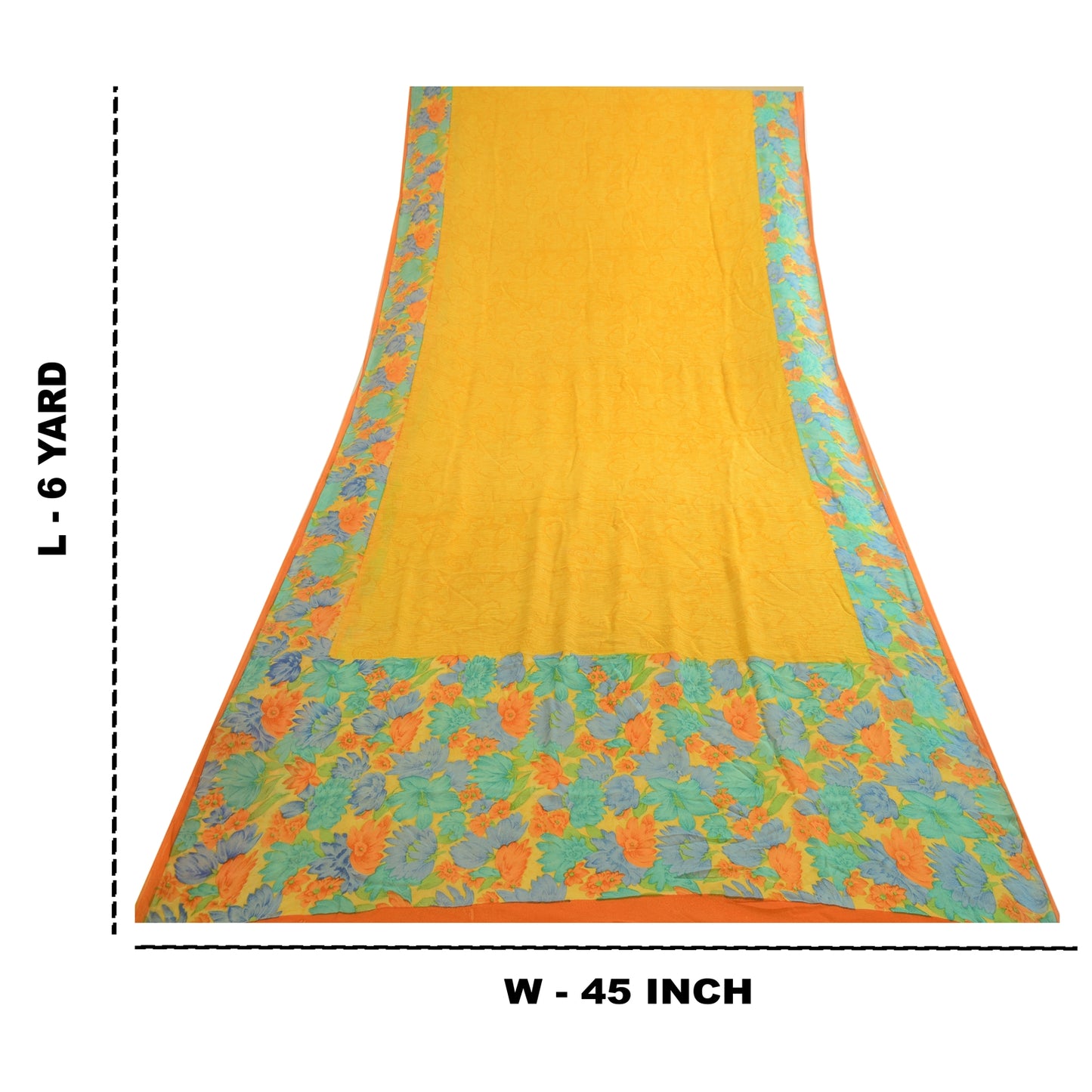 Sanskriti Vintage Saree Yellow 100% Pure Georgette Silk Floral Printed Sari 6YD Fabric Crafting, Upcycling, Recycling, Dress Making