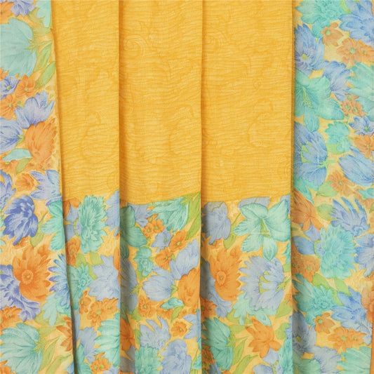 Sanskriti Vintage Yellow Sarees Pure Georgette Silk Printed Sari Craft Fabric