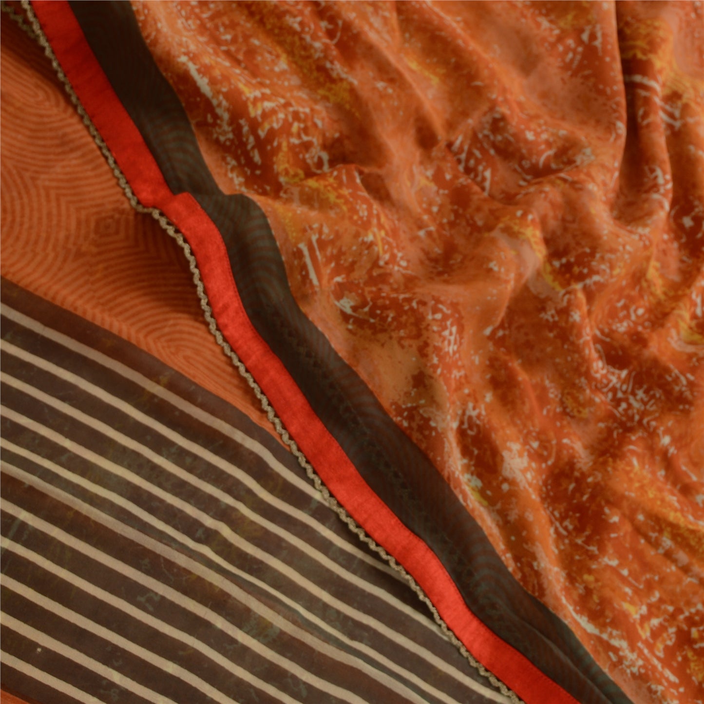 Sanskriti Vintage Orange Sarees Pure Georgette Silk Printed Sari Craft Fabric