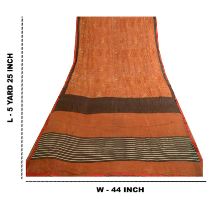 Sanskriti Vintage Orange Sarees Pure Georgette Silk Printed Sari Craft Fabric