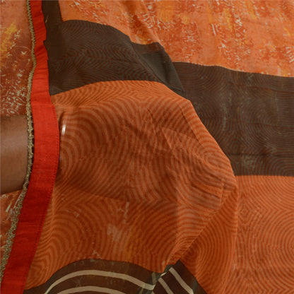 Sanskriti Vintage Orange Sarees Pure Georgette Silk Printed Sari Craft Fabric