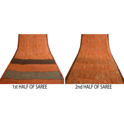 Sanskriti Vintage Orange Sarees Pure Georgette Silk Printed Sari Craft Fabric