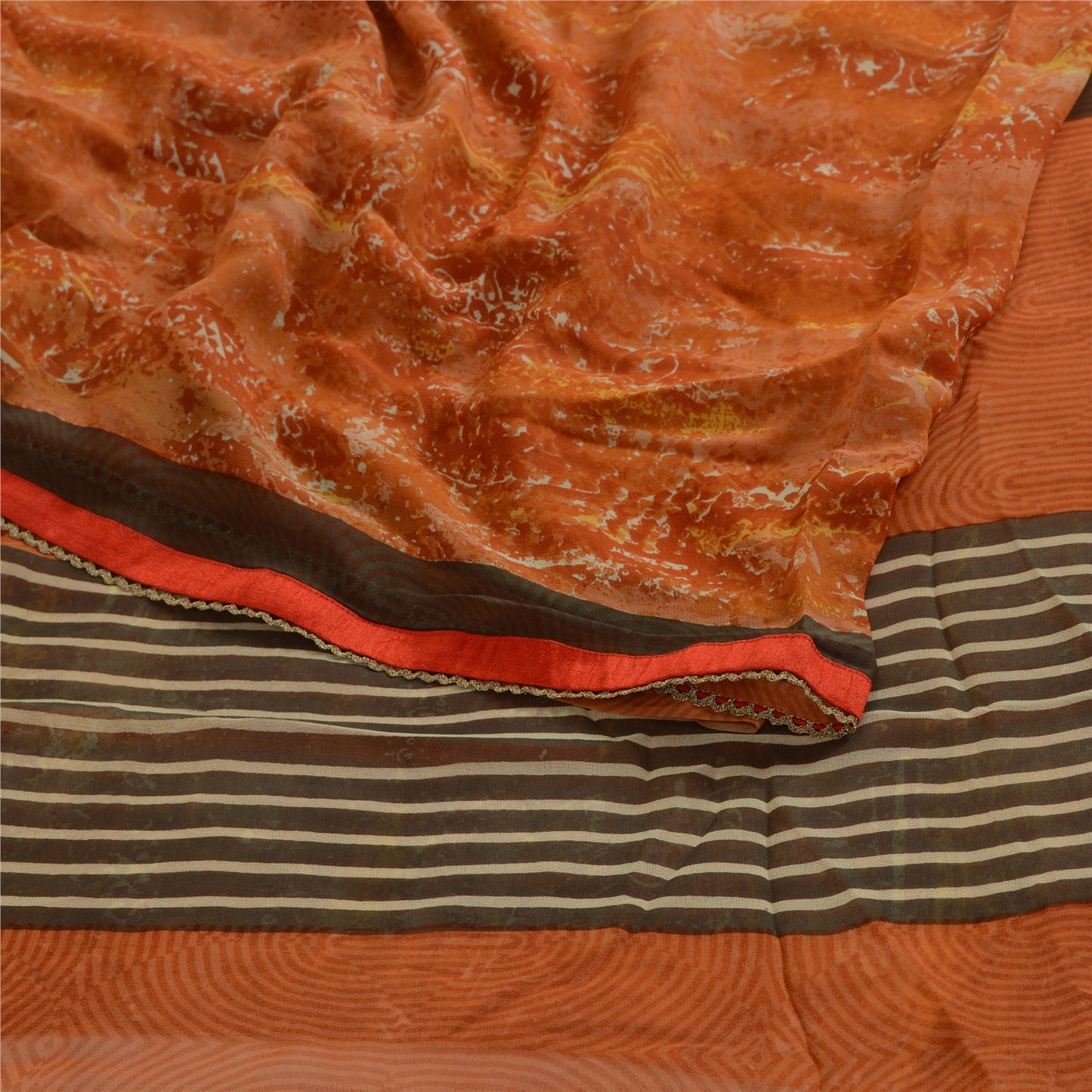 Sanskriti Vintage Orange Sarees Pure Georgette Silk Printed Sari Craft Fabric