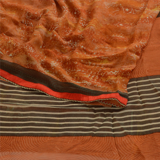 Sanskriti Vintage Orange Sarees Pure Georgette Silk Printed Sari Craft Fabric
