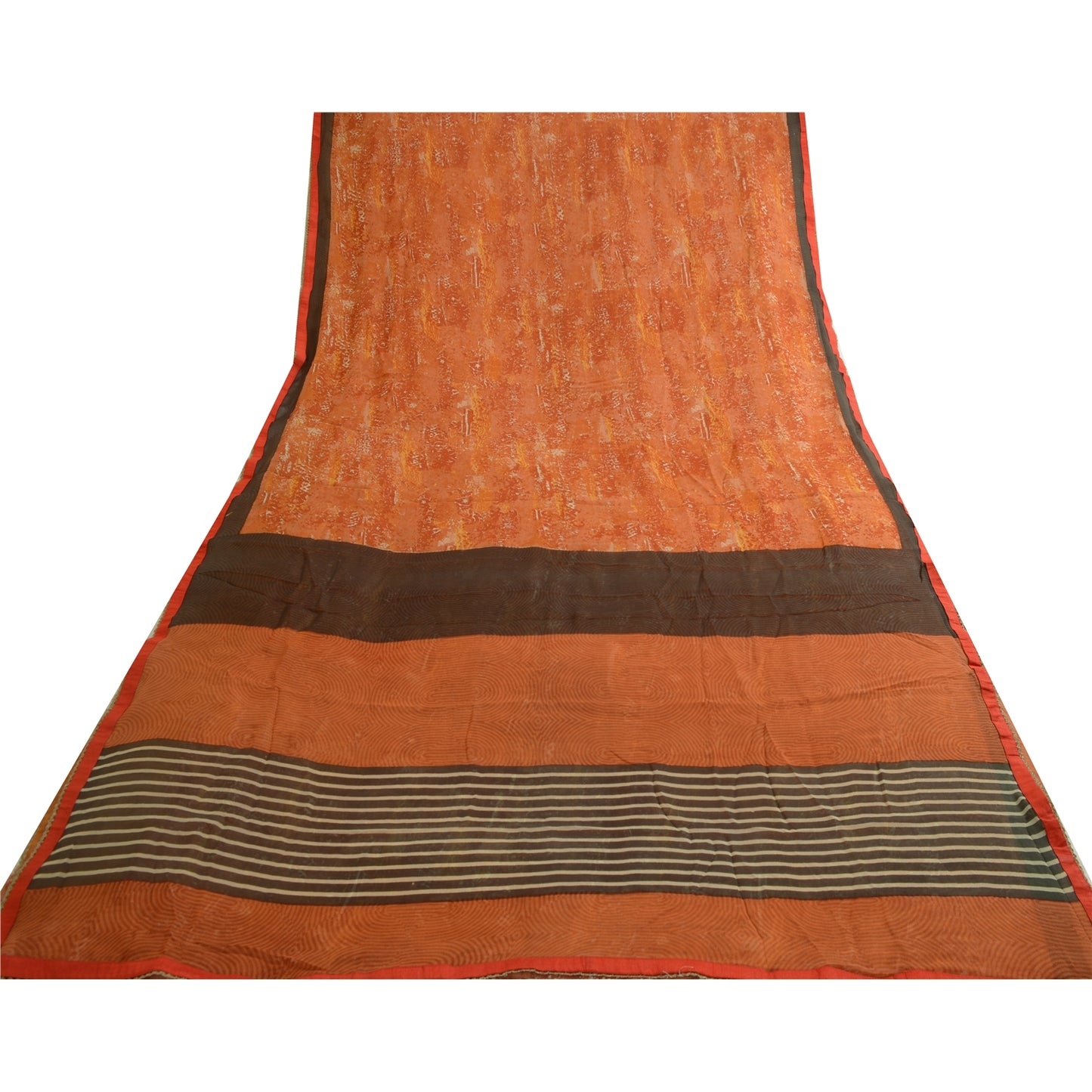 Sanskriti Vintage Orange Sarees Pure Georgette Silk Printed Sari Craft Fabric