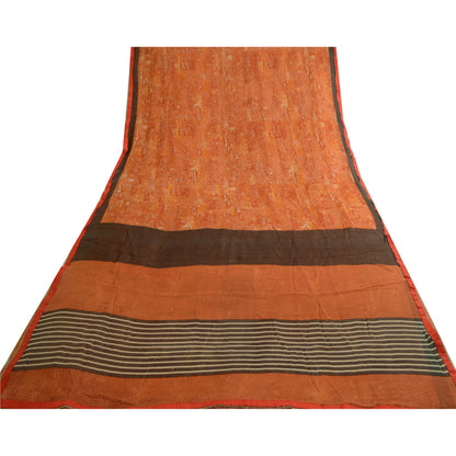 Sanskriti Vintage Orange Sarees Pure Georgette Silk Printed Sari Craft Fabric