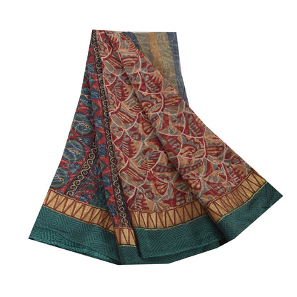 Sanskriti Vintage Sarees Red Pure Georgette Silk Printed Sari 5Yd Craft Fabric