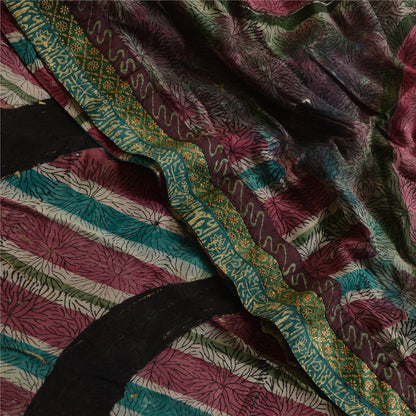 Sanskriti Vintage Sarees Multi Pure Georgette Silk Printed Sari 5yd Craft Sustainable Fabric