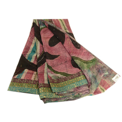 Sanskriti Vintage Sarees Multi Pure Georgette Silk Printed Sari 5yd Craft Sustainable Fabric