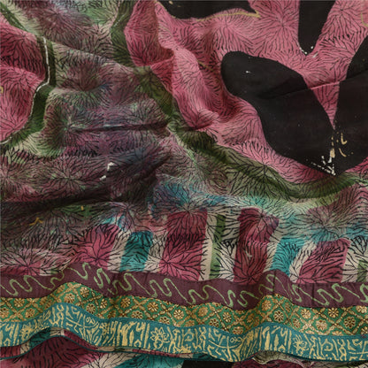 Sanskriti Vintage Sarees Multi Pure Georgette Silk Printed Sari 5yd Craft Sustainable Fabric