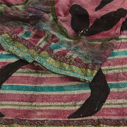 Sanskriti Vintage Sarees Multi Pure Georgette Silk Printed Sari 5yd Craft Sustainable Fabric