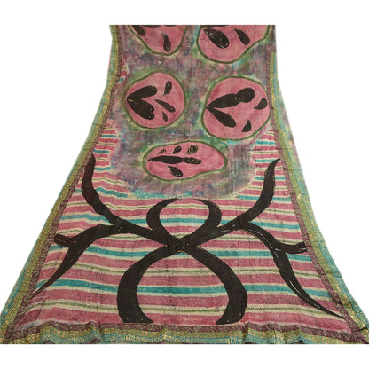 Sanskriti Vintage Sarees Multi Pure Georgette Silk Printed Sari 5yd Craft Sustainable Fabric