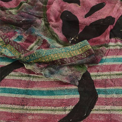 Sanskriti Vintage Sarees Multi Pure Georgette Silk Printed Sari 5yd Craft Sustainable Fabric