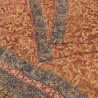Sanskriti vintage Sarees Brown Pure Georgette Silk Printed Sari 5yd Craft Fabric