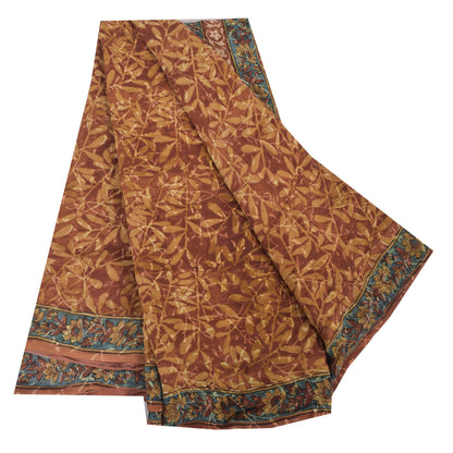Sanskriti vintage Sarees Brown Pure Georgette Silk Printed Sari 5yd Craft Fabric