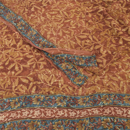 Sanskriti vintage Sarees Brown Pure Georgette Silk Printed Sari 5yd Craft Fabric