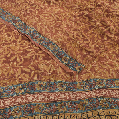 Sanskriti vintage Sarees Brown Pure Georgette Silk Printed Sari 5yd Craft Fabric