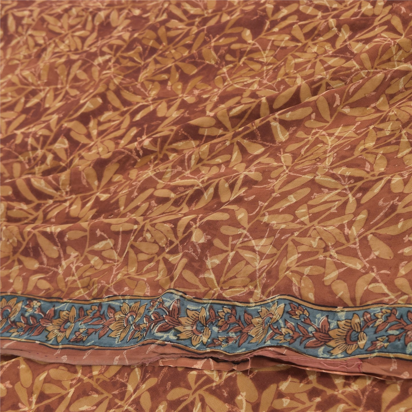 Sanskriti vintage Sarees Brown Pure Georgette Silk Printed Sari 5yd Craft Fabric