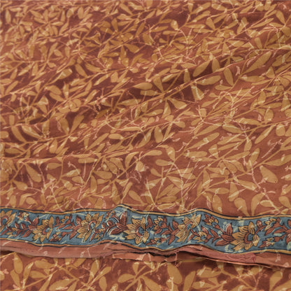Sanskriti vintage Sarees Brown Pure Georgette Silk Printed Sari 5yd Craft Fabric