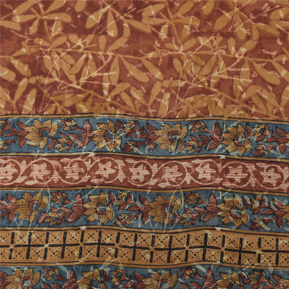 Sanskriti vintage Sarees Brown Pure Georgette Silk Printed Sari 5yd Craft Fabric
