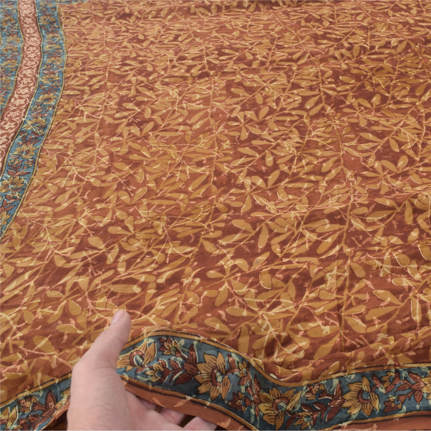 Sanskriti vintage Sarees Brown Pure Georgette Silk Printed Sari 5yd Craft Fabric