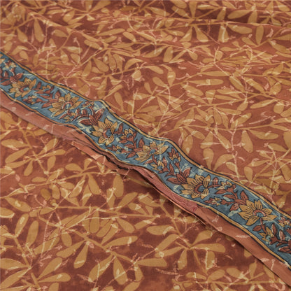 Sanskriti vintage Sarees Brown Pure Georgette Silk Printed Sari 5yd Craft Fabric