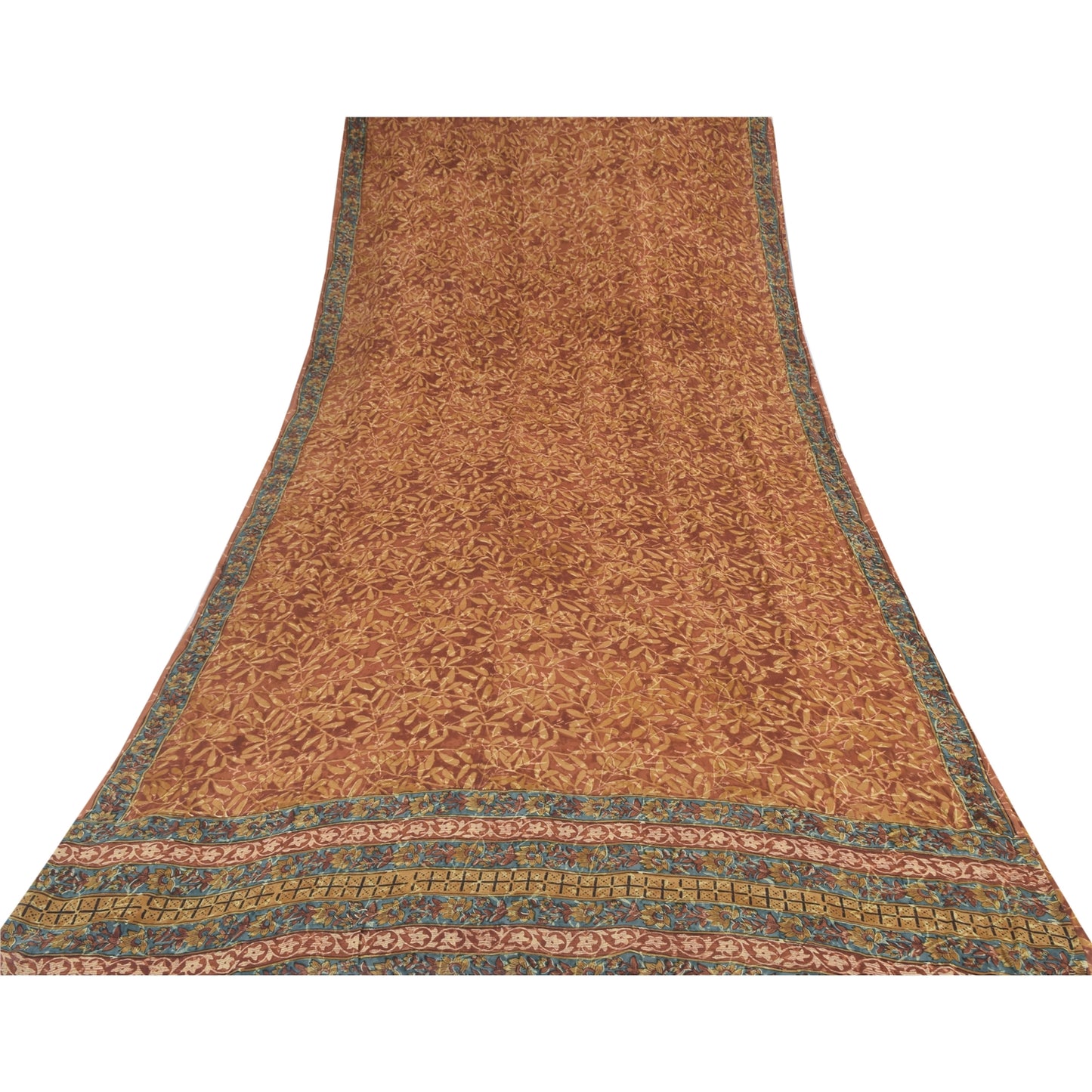 Sanskriti vintage Sarees Brown Pure Georgette Silk Printed Sari 5yd Craft Fabric