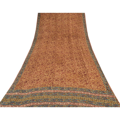 Sanskriti vintage Sarees Brown Pure Georgette Silk Printed Sari 5yd Craft Fabric