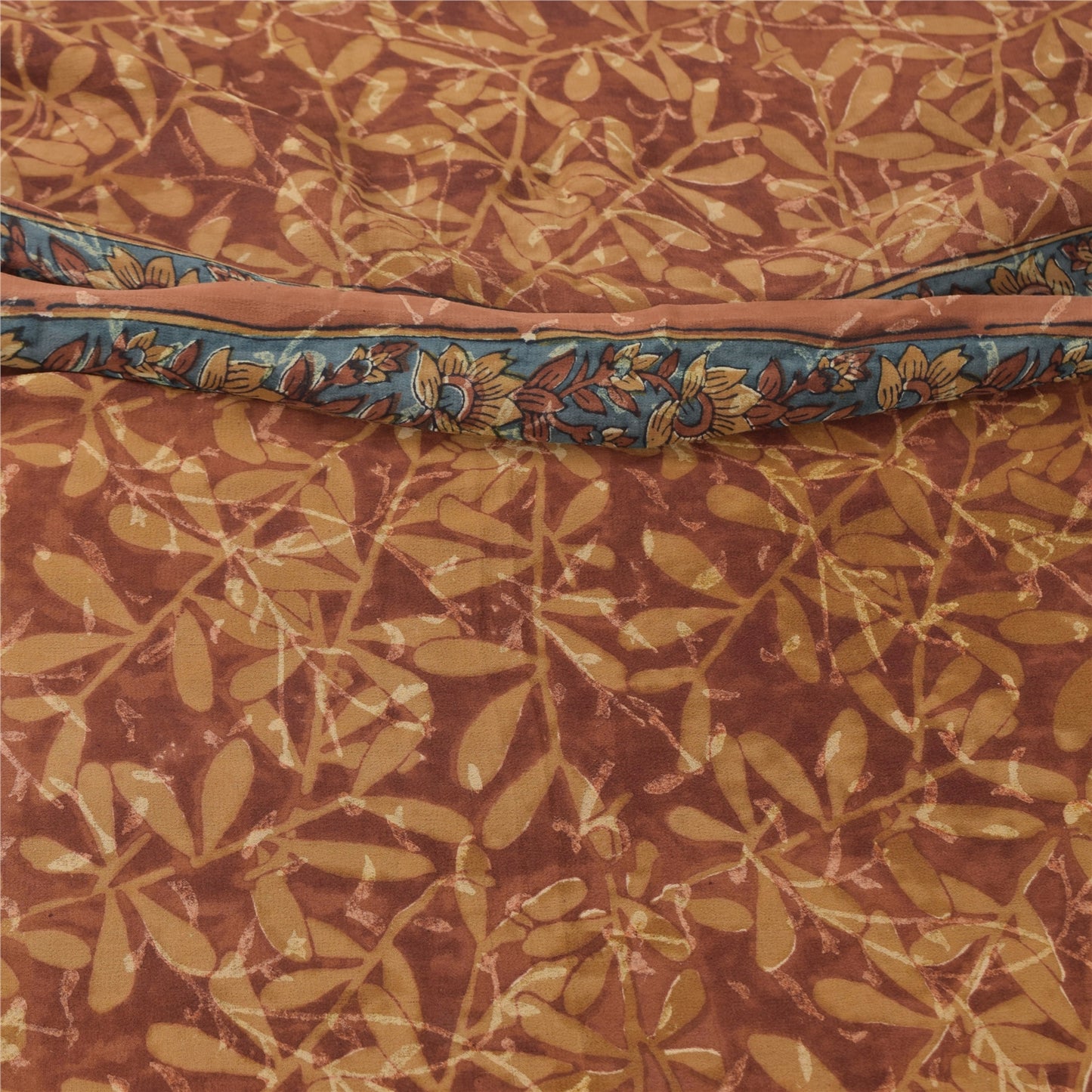 Sanskriti vintage Sarees Brown Pure Georgette Silk Printed Sari 5yd Craft Fabric