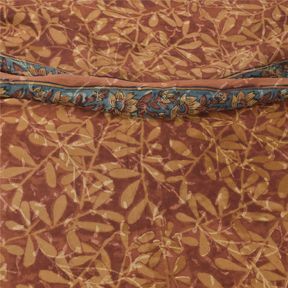 Sanskriti vintage Sarees Brown Pure Georgette Silk Printed Sari 5yd Craft Fabric