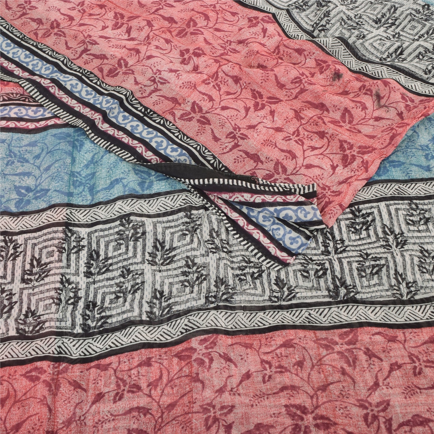 Sanskriti Vintage Sarees Pure Georgette Silk Printed Indian Sari Craft Fabric