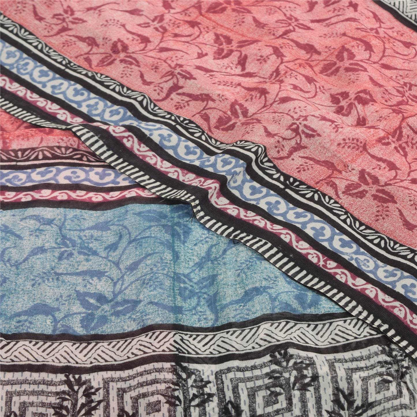 Sanskriti Vintage Sarees Pure Georgette Silk Printed Indian Sari Craft Fabric