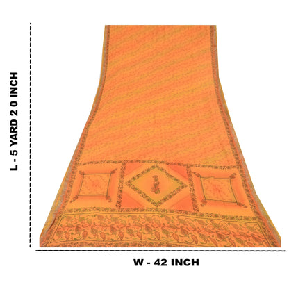 Sanskriti Vintage Orange Sarees Pure Georgette Silk Printed Sari Craft Fabric