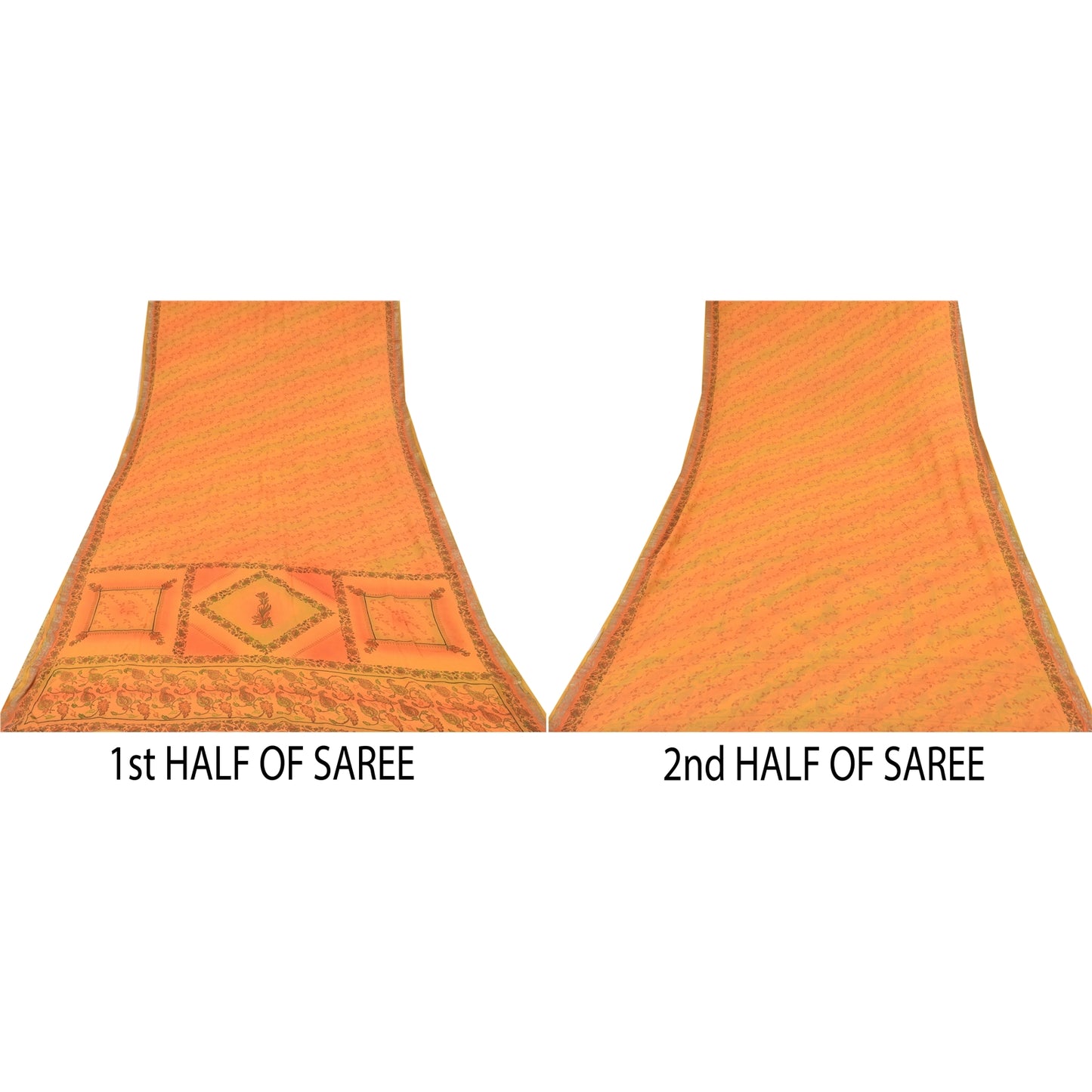 Sanskriti Vintage Orange Sarees Pure Georgette Silk Printed Sari Craft Fabric