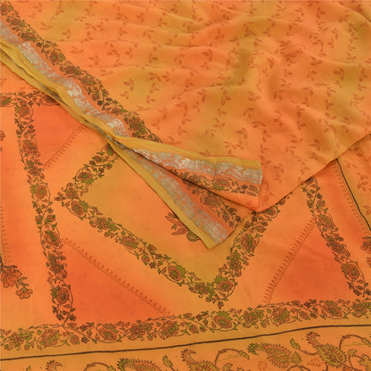 Sanskriti Vintage Orange Sarees Pure Georgette Silk Printed Sari Craft Fabric