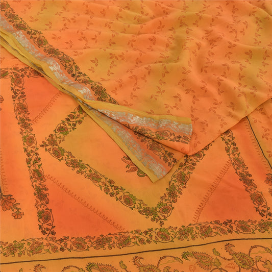 Sanskriti Vintage Orange Sarees Pure Georgette Silk Printed Sari Craft Fabric
