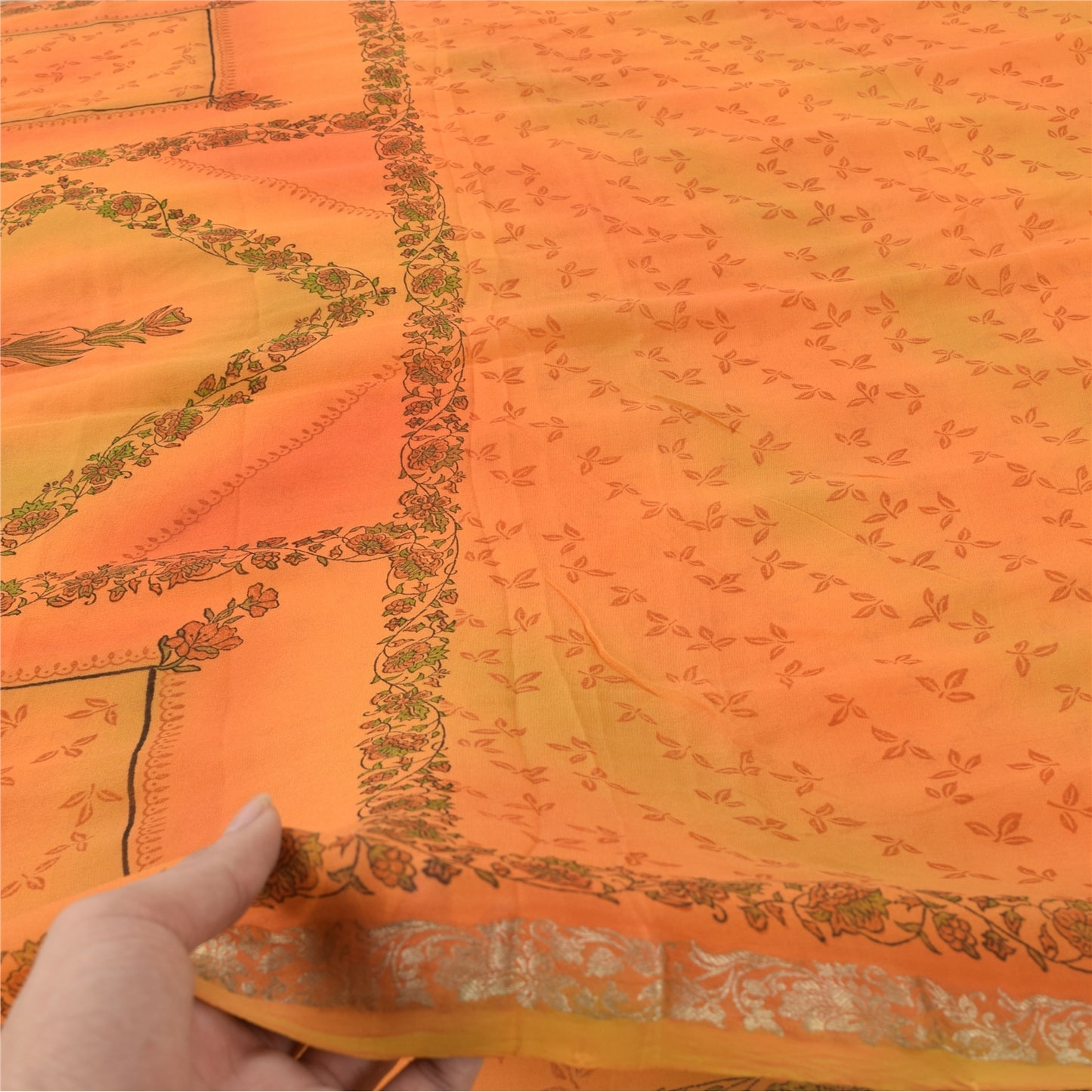 Sanskriti Vintage Orange Sarees Pure Georgette Silk Printed Sari Craft Fabric