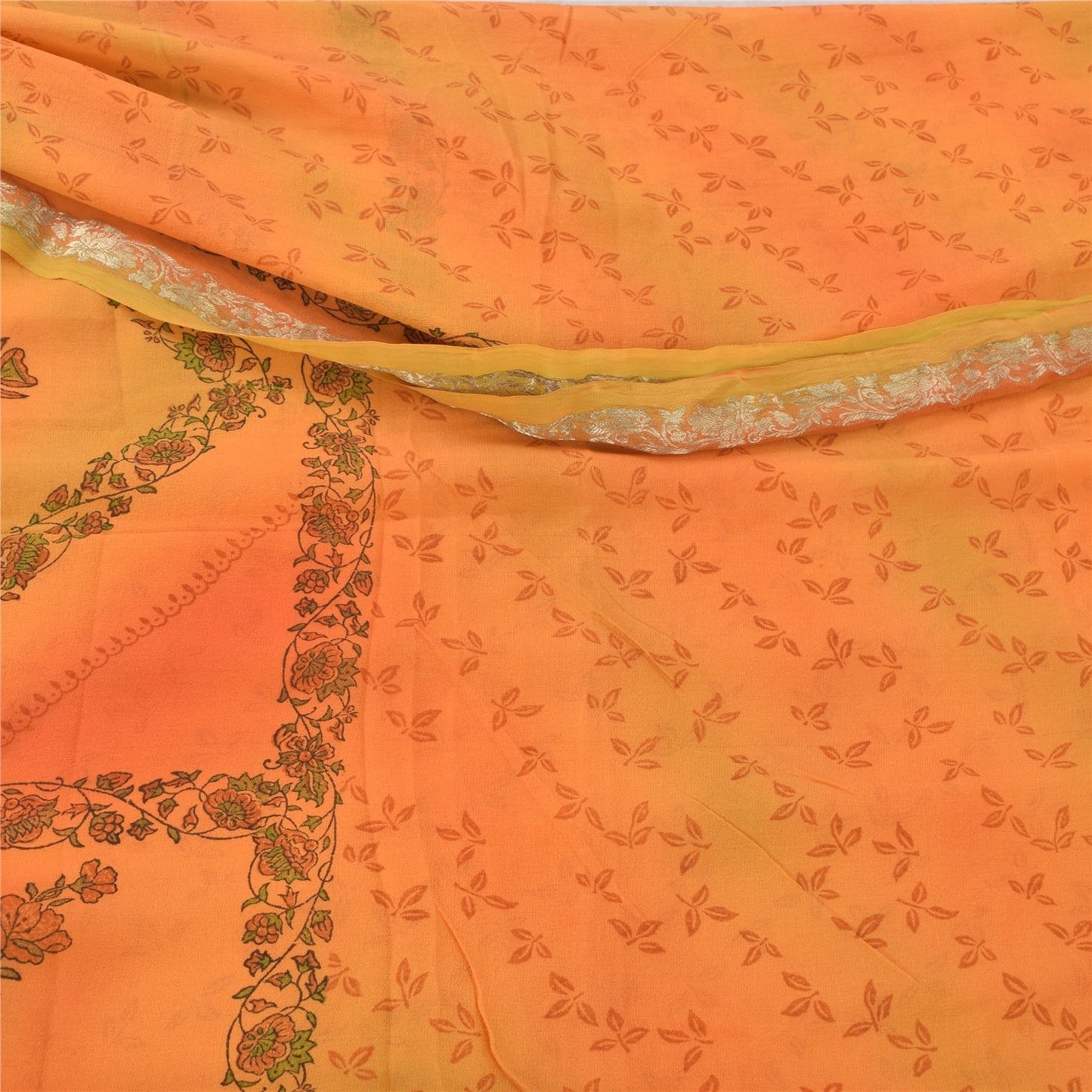 Sanskriti Vintage Orange Sarees Pure Georgette Silk Printed Sari Craft Fabric