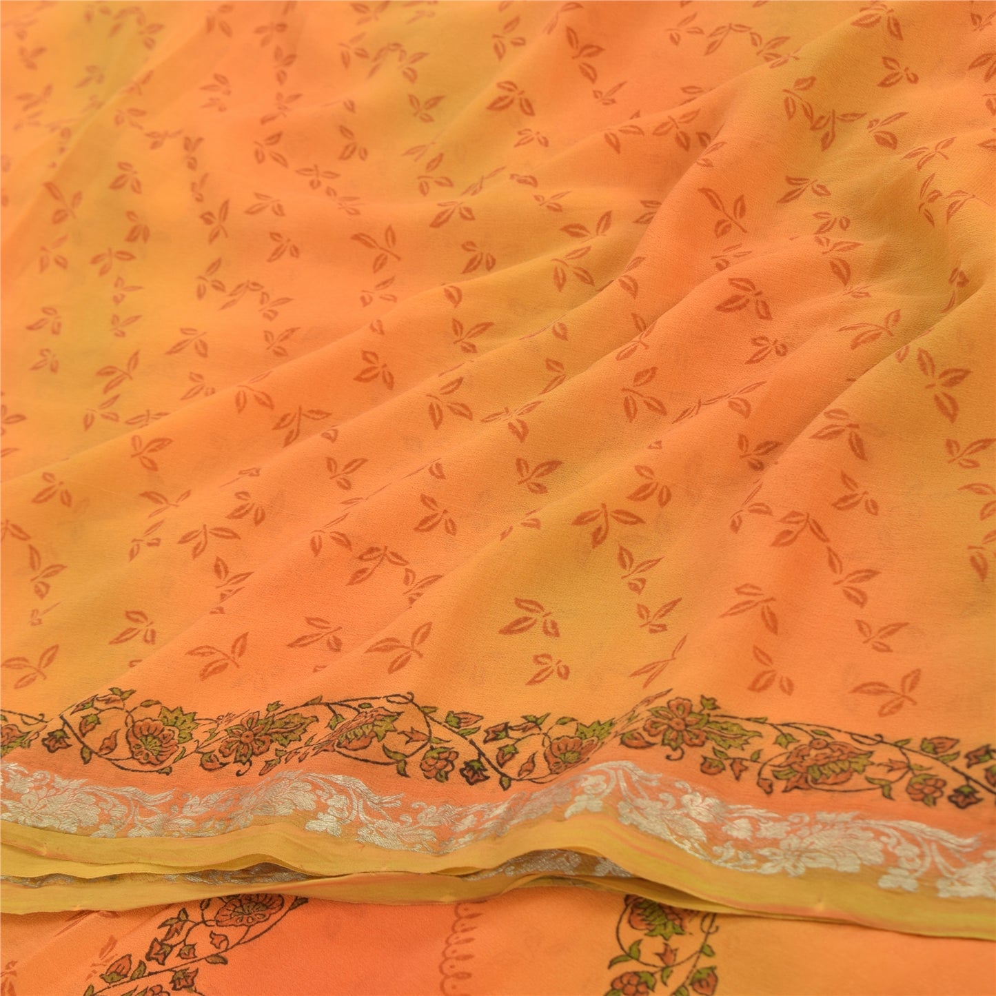 Sanskriti Vintage Orange Sarees Pure Georgette Silk Printed Sari Craft Fabric