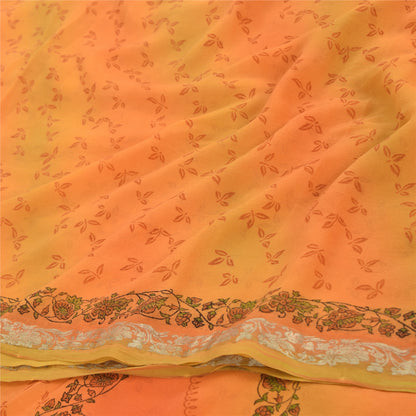 Sanskriti Vintage Orange Sarees Pure Georgette Silk Printed Sari Craft Fabric